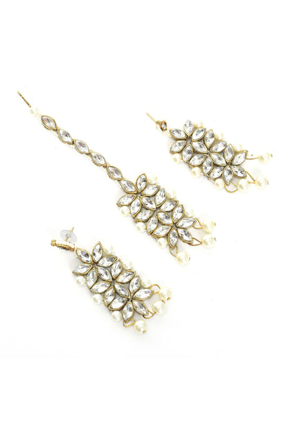 Mominos Fashion Johar Kamal Gold-Polished Rani Haar with White and Off white Pearls Jewellery Set