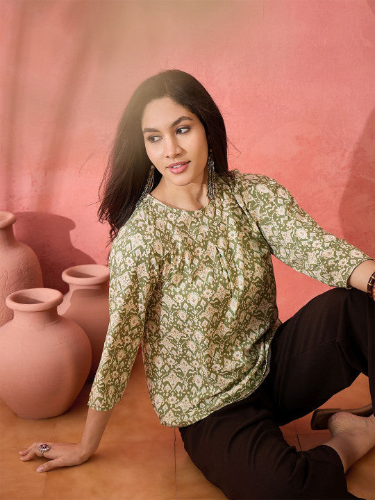 Sangria Printed Round Neck Top