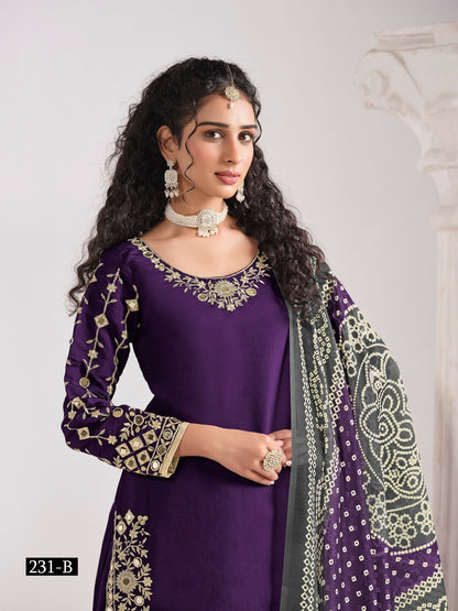 Anaita Purple Roman Silk Stitched Suit with Embroidery & Real Mirror Work