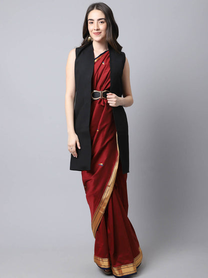 Even Apparels Black Polywool Open Front Women's Long Coat