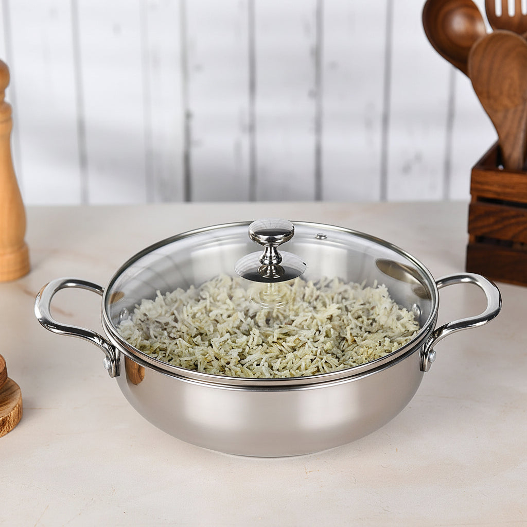 Milton Stainless Steel Kadhai with Glass Lid - 22cm