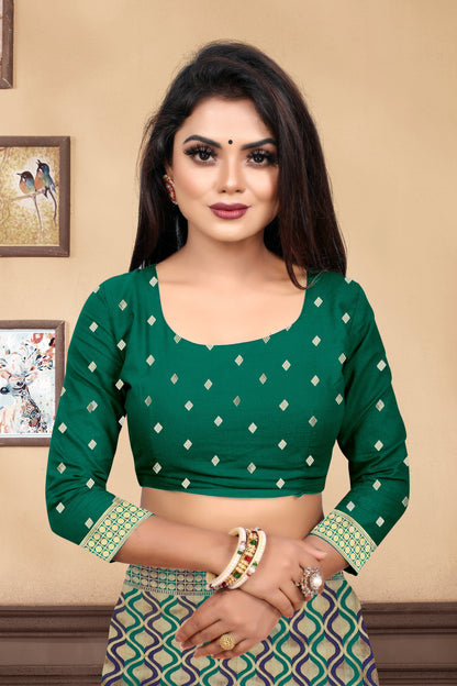 Vedant Vastram Litchi Silk Designer Banarasi Saree - Rama