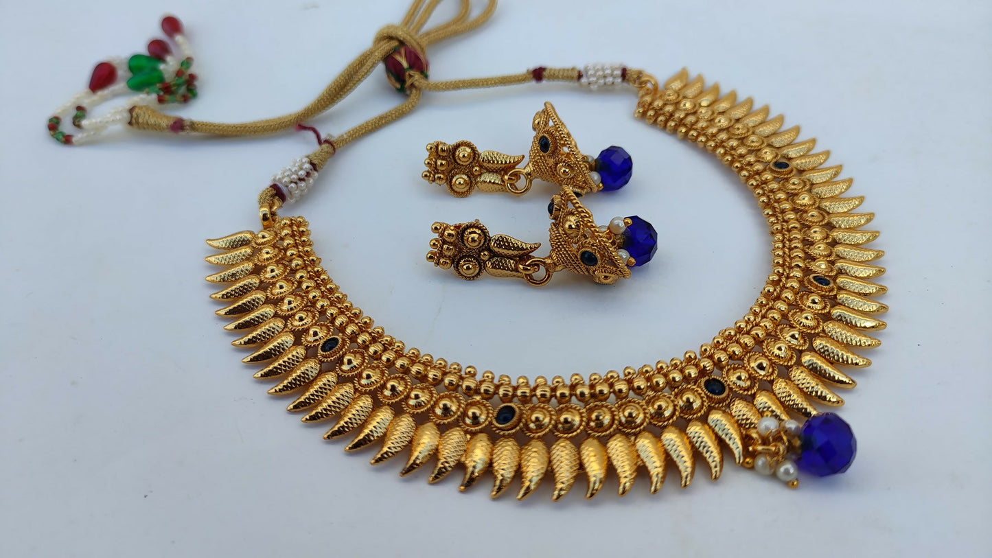 Metallic Necklace set with Blue Agate Stones