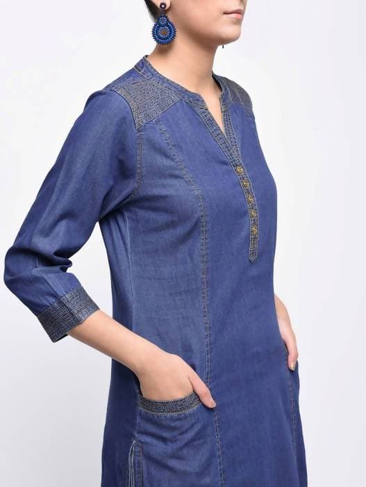 Aniyah Denim Princess Line Straight Kurta In Blue (AN-128K)