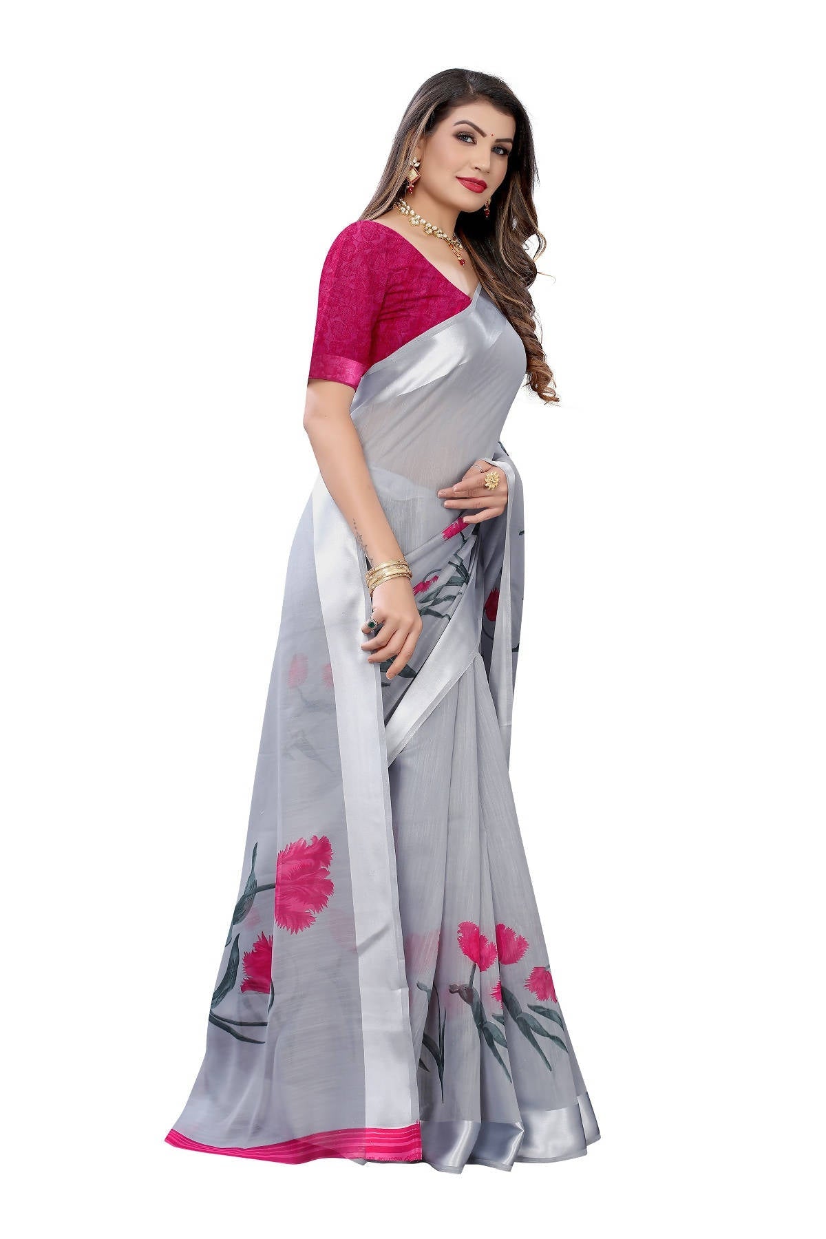 Vamika Grey Linen Satin Patta Saree (VANI GREY)