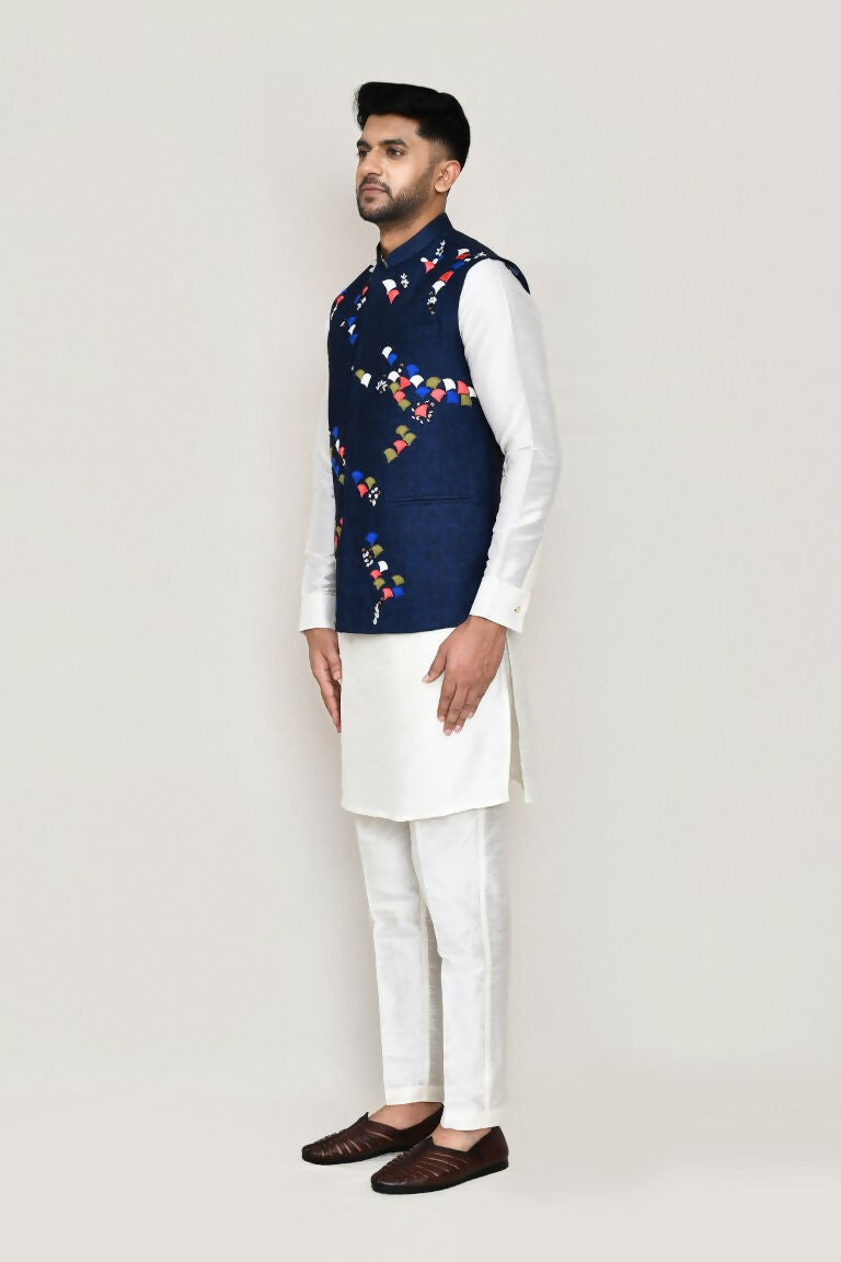 Joban Fashion White Colored Art Silk Fabric Kurta, Jacket With Straight Fit Pant