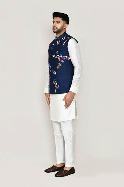 Joban Fashion White Colored Art Silk Fabric Kurta, Jacket With Straight Fit Pant