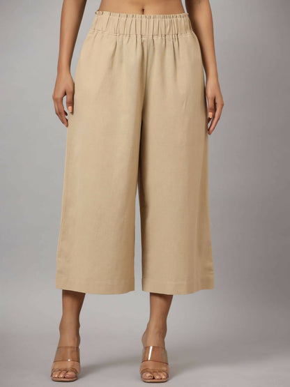 Juniper Women's Beige Cotton Flex Flared Culottes