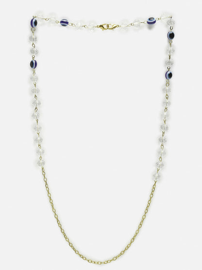Unisex Gold-Toned Blue Evil Eye Beaded Mask Chain - Ruby Raang