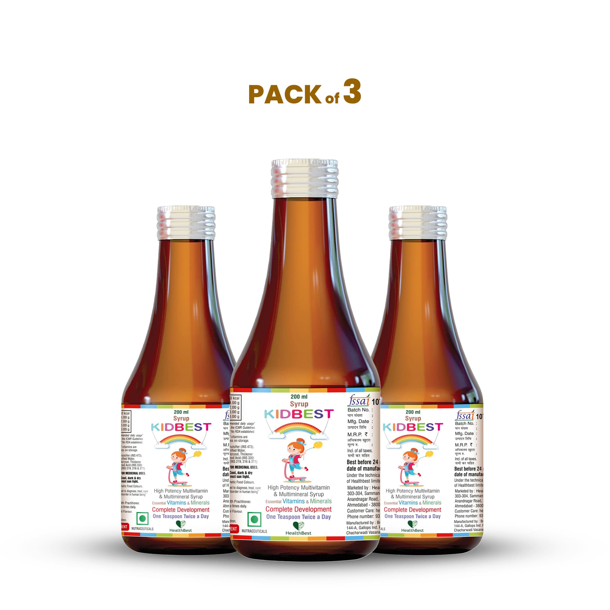 Health Best Kidbest Multivitamin Syrup Pack Of 3 - 200 ml