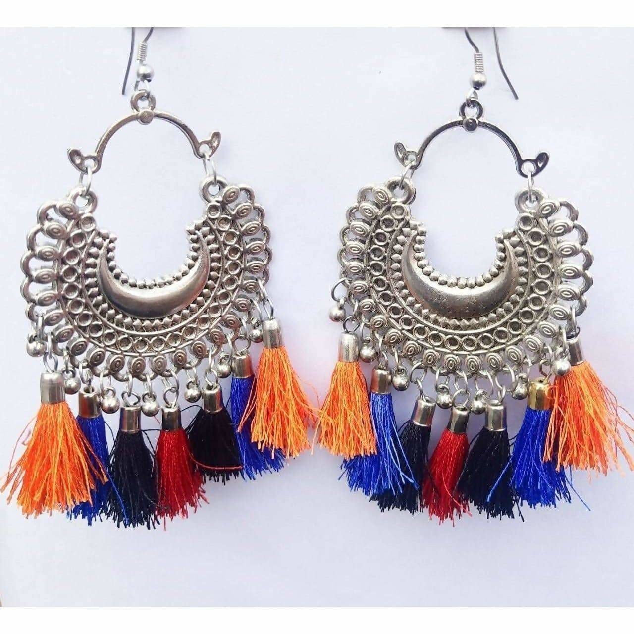 MS Fashion India Afghani Multi Color Silk Threads Design Hanging Earrings