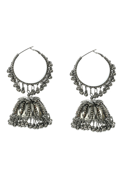 Mominos Fashion Johar Kamal Oxidised Black-Plated With Ghungroo Jhumkas