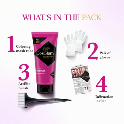 Cosglam Semi Permanent Hair Color for Women & Men (#12 Hot Pink)