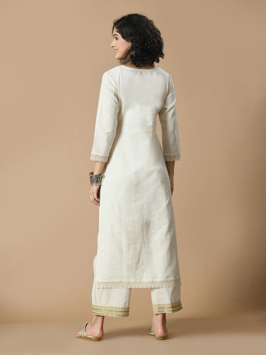 Sequined Pure Cotton A-Line Kurta