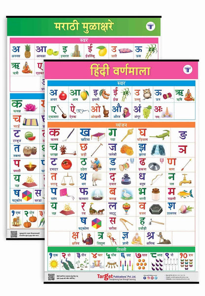 Jumbo Set of 2 Early Learning Charts contains Alphabets & Numbers in Hindi & Marathi for kids
