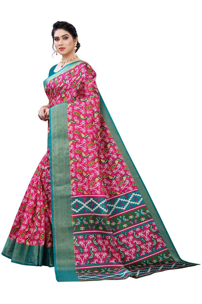 Vamika Pink & Green Linen Jari Border Saree (JANKI PINK)