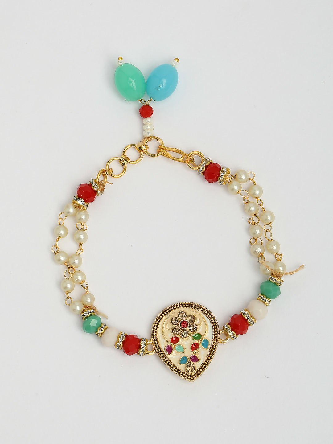 NVR Women & Men Set of 2 Multicolor Stone-Studded & Beaded Bhaiya Bhabhi Rakhi With Roli Chawal