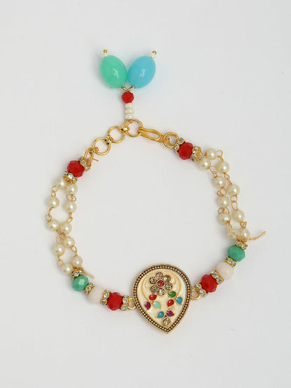 NVR Women & Men Set of 2 Multicolor Stone-Studded & Beaded Bhaiya Bhabhi Rakhi With Roli Chawal