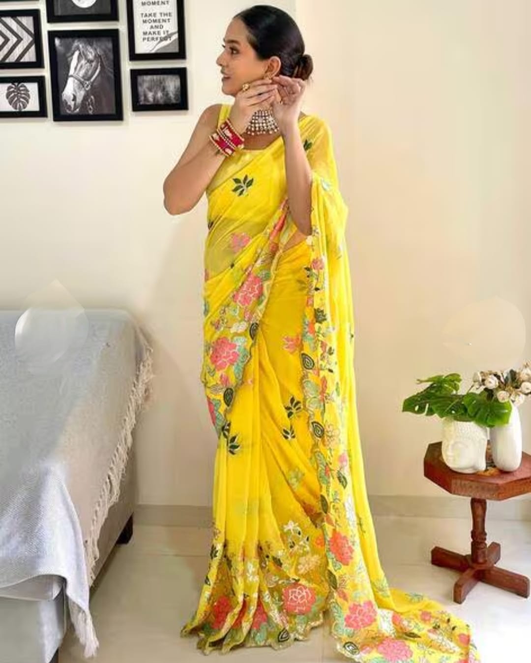 Vamika Embroidery Yellow Georgette Bollywood Saree