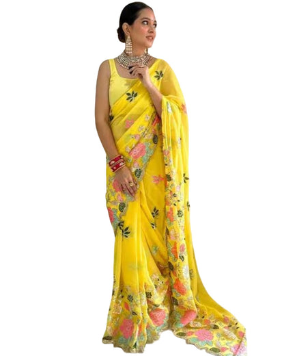 Vamika Embroidery Yellow Georgette Bollywood Saree