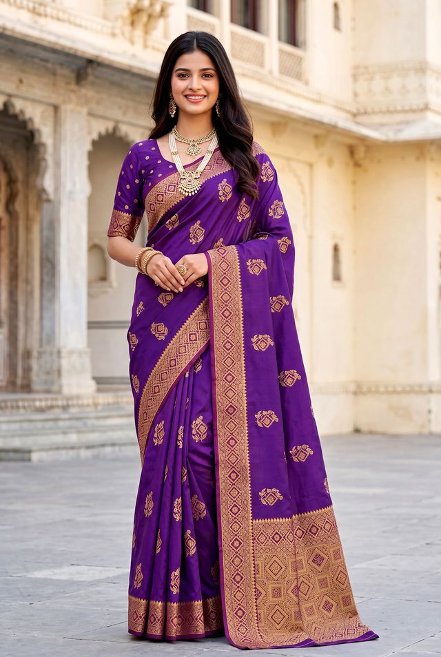 Elora Purple Soft Banarasi Silk Woven Designer Saree