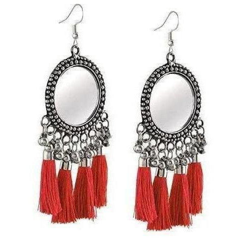 MS Fashion India Traditional And Occasional Red Color Silk Threads Mirror Fashion Design Earrings