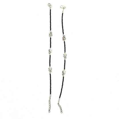 Mominos Fashion Kamal Johar Oxidised Elephant Design Silver/Black Anklets