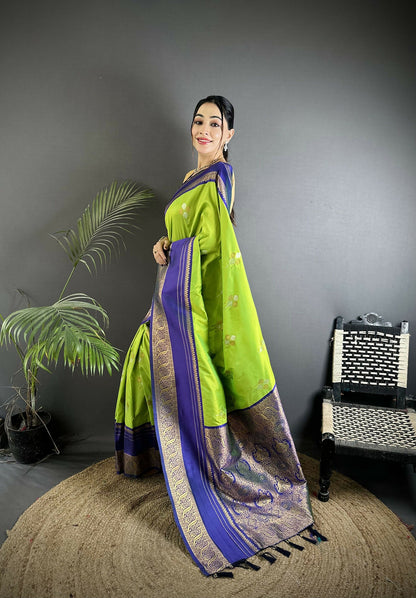 Joban Fashion Light Green Banarasi Soft Silk Woven Saree
