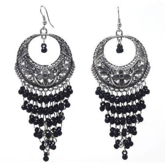 MS Fashion India Oxidized Black Jhalar Long Drop Party Beads Alloy Chandbali Earrings