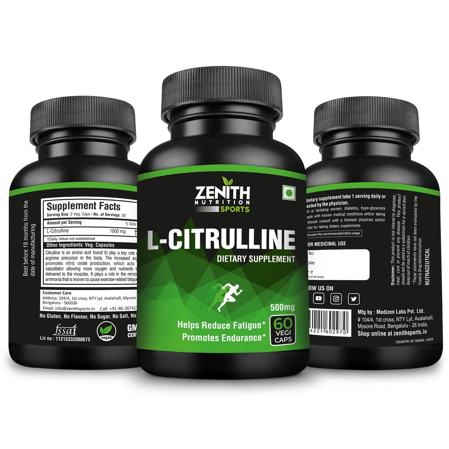 Zenith Sports L-Citrulline - 1000mg per serving - 60 Veg Caps