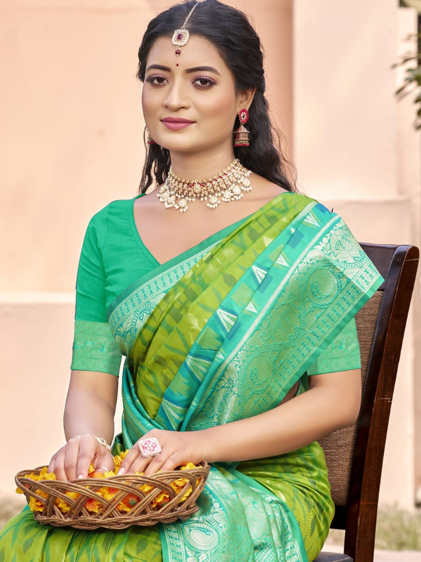 Anaita L Green Silk Saree With Blouse Piece
