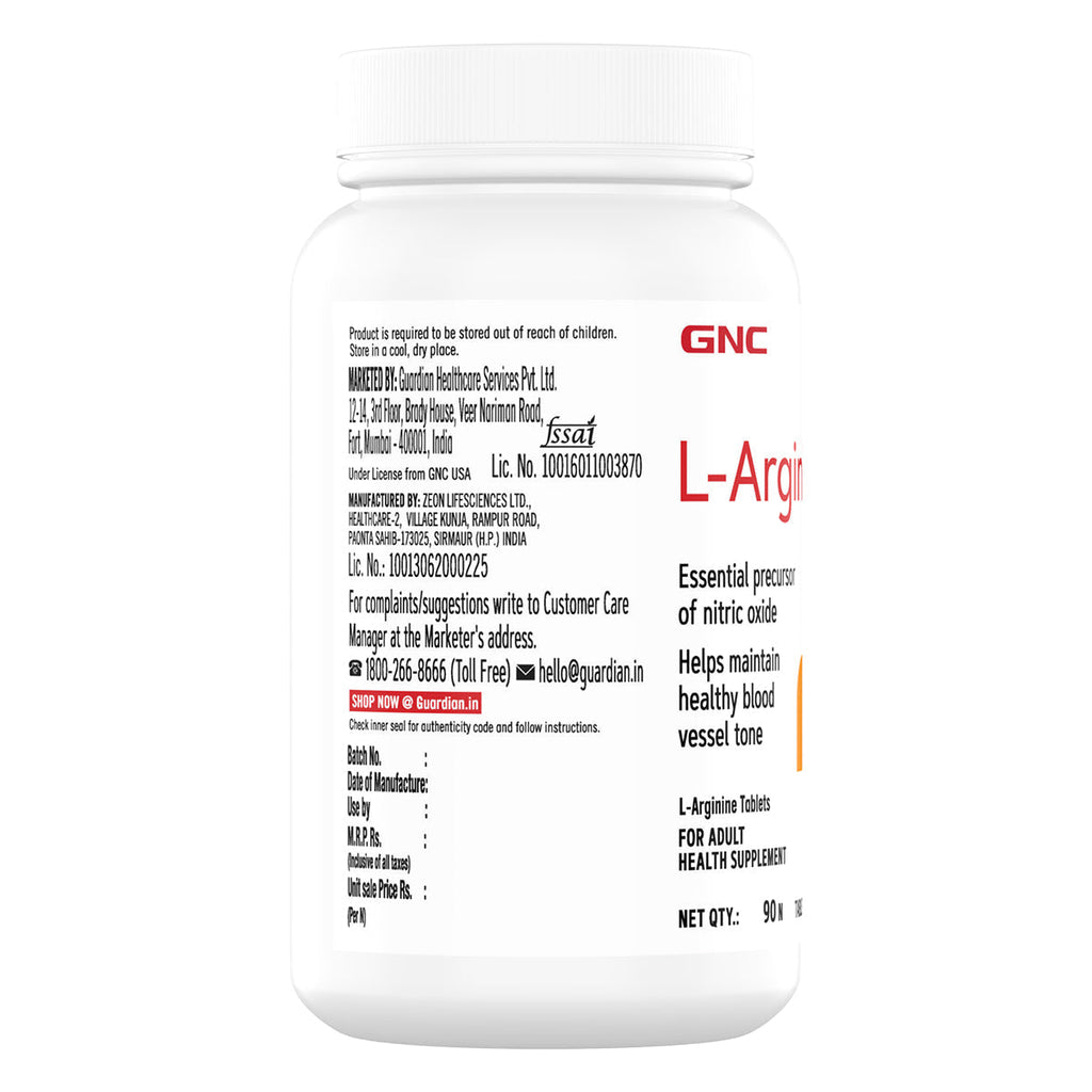 GNC L-Arginine Vegetarian Tablets 1000 mg - 90 Tabs