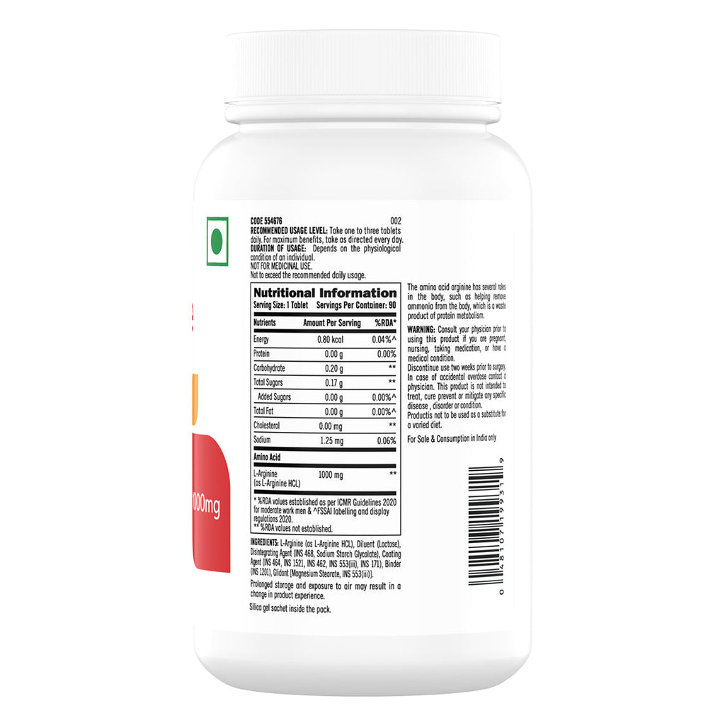 GNC L-Arginine Vegetarian Tablets 1000 mg - 90 Tabs