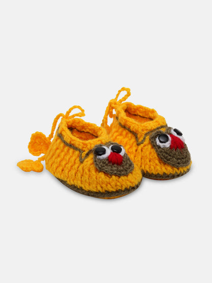Chutput Kids Woollen Hand Knitted Cartoon Detailed Booties - Yellow