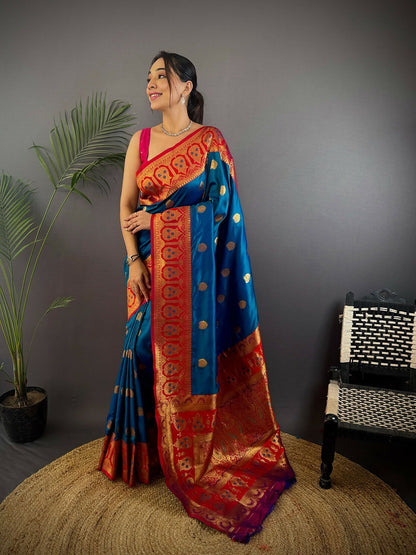 Joban Fashion Red Butti Banarasi Silk Sarees