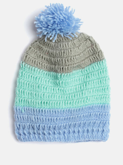 Chutput Kids Woollen Hand Knitted Colorblock Detailed Cap - Multi