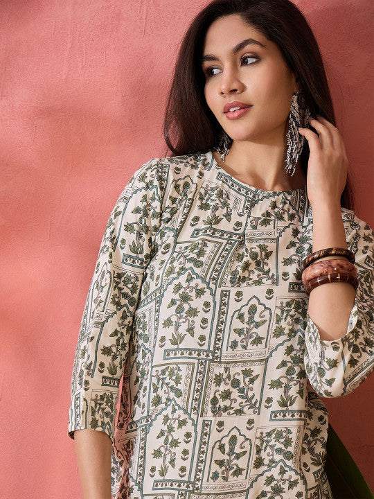 Sangria Printed Round Neck Top