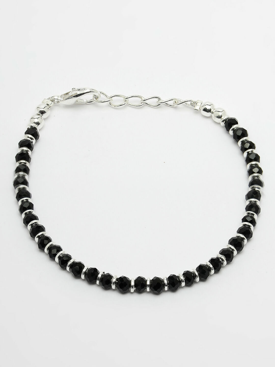 NVR Women Silver Plated Black Beaded Adjustable Rakhi With Roli Chawal