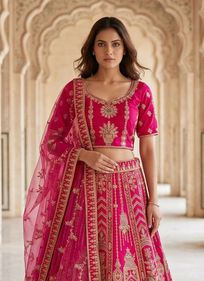 Lehenga Mart Pink Heavy Silk With Fusing Designer Bollywood Style Wedding Wear Lehenga Choli
