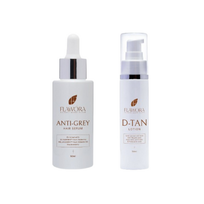 Flawora Set of Anti-Grey Hair Serum and D-Tan Lotion