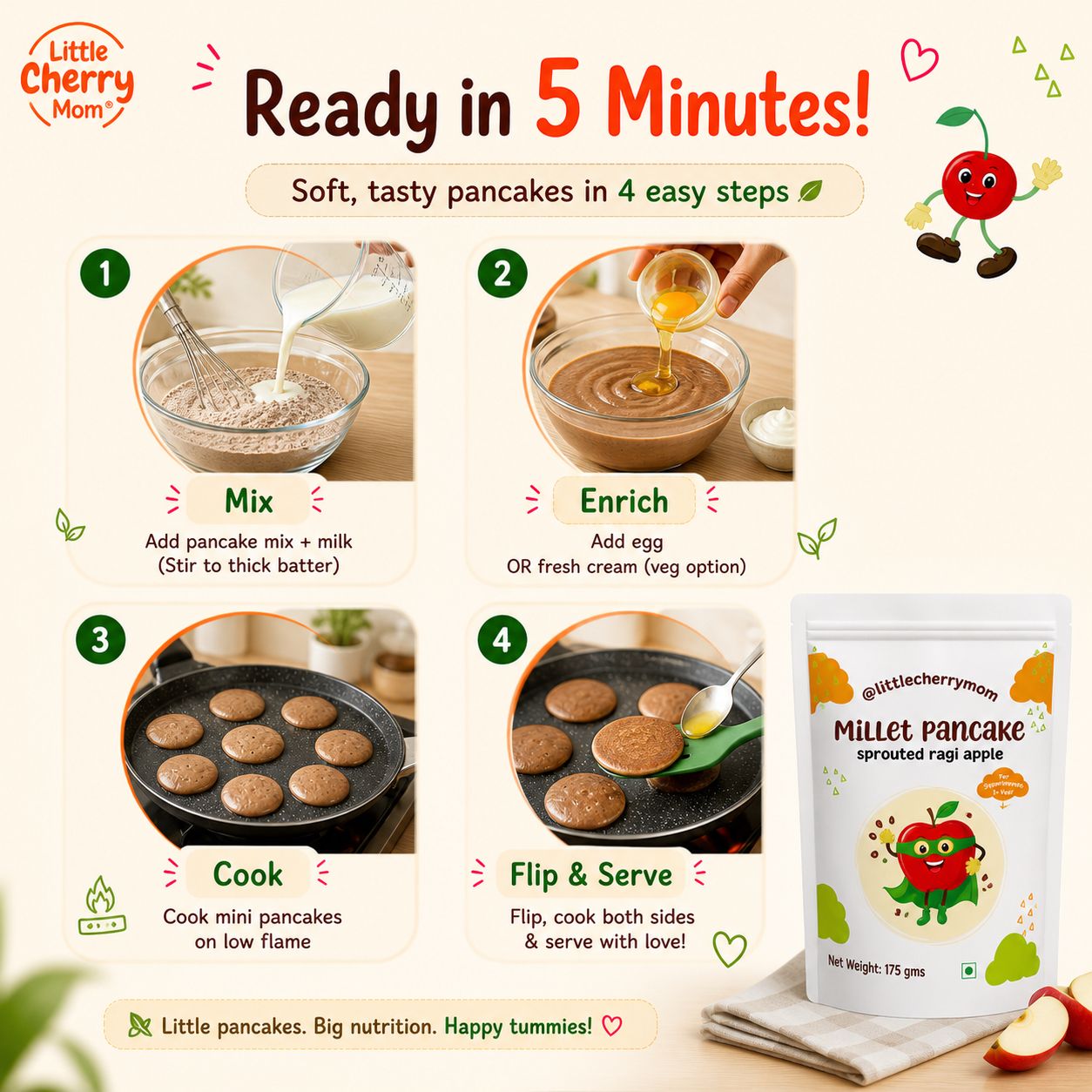 Littlecherrymom Pancake Mix Sprouted Ragi Apple
