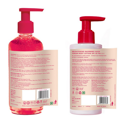 mcaffeine All Skin Brightening SPF 50 PA+++ Sunscreen Body Lotion & Wash Raspberry Combo Kit