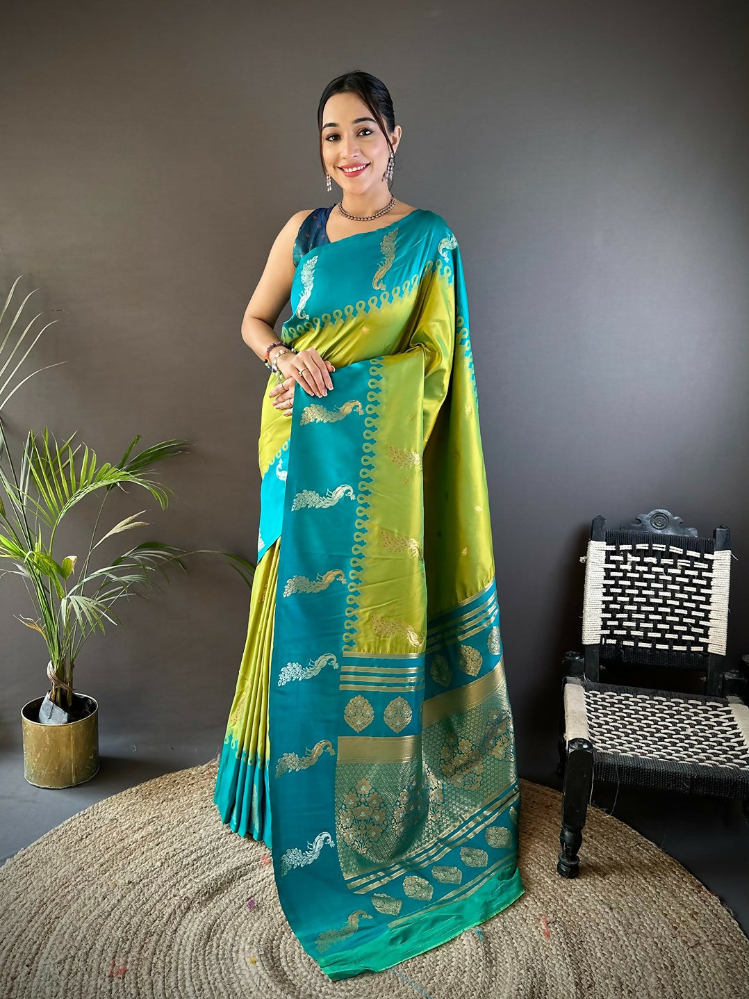 Joban Fashion Teal Peacock,Butti Banarasi Silk Sarees
