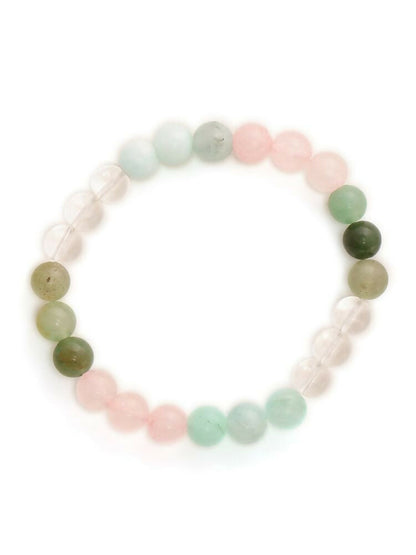 Green Avanturine, Clear Quarts, Amethyst Multicoloued Pastel Shade Crystal Bracelet - Ruby Raang