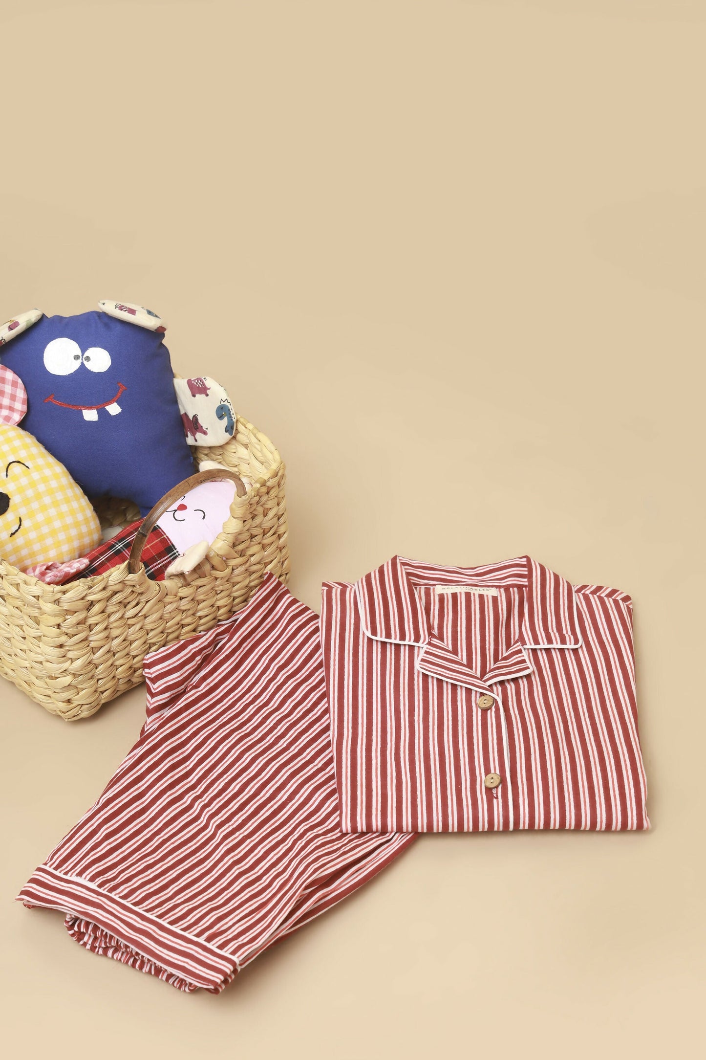 Breathables Kids Cotton Night Suit – Red & White Striped Shirt & Pyjama Co-Ord Set For Boys & Girls
