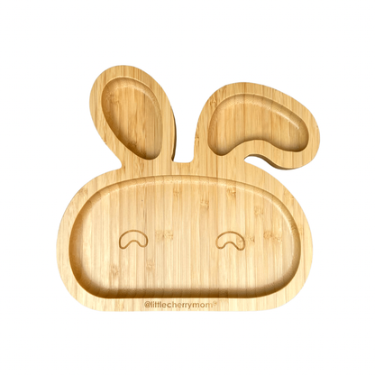 Littlecherrymom Bunny Bamboo Suction Plate (With Fork And Spoon)