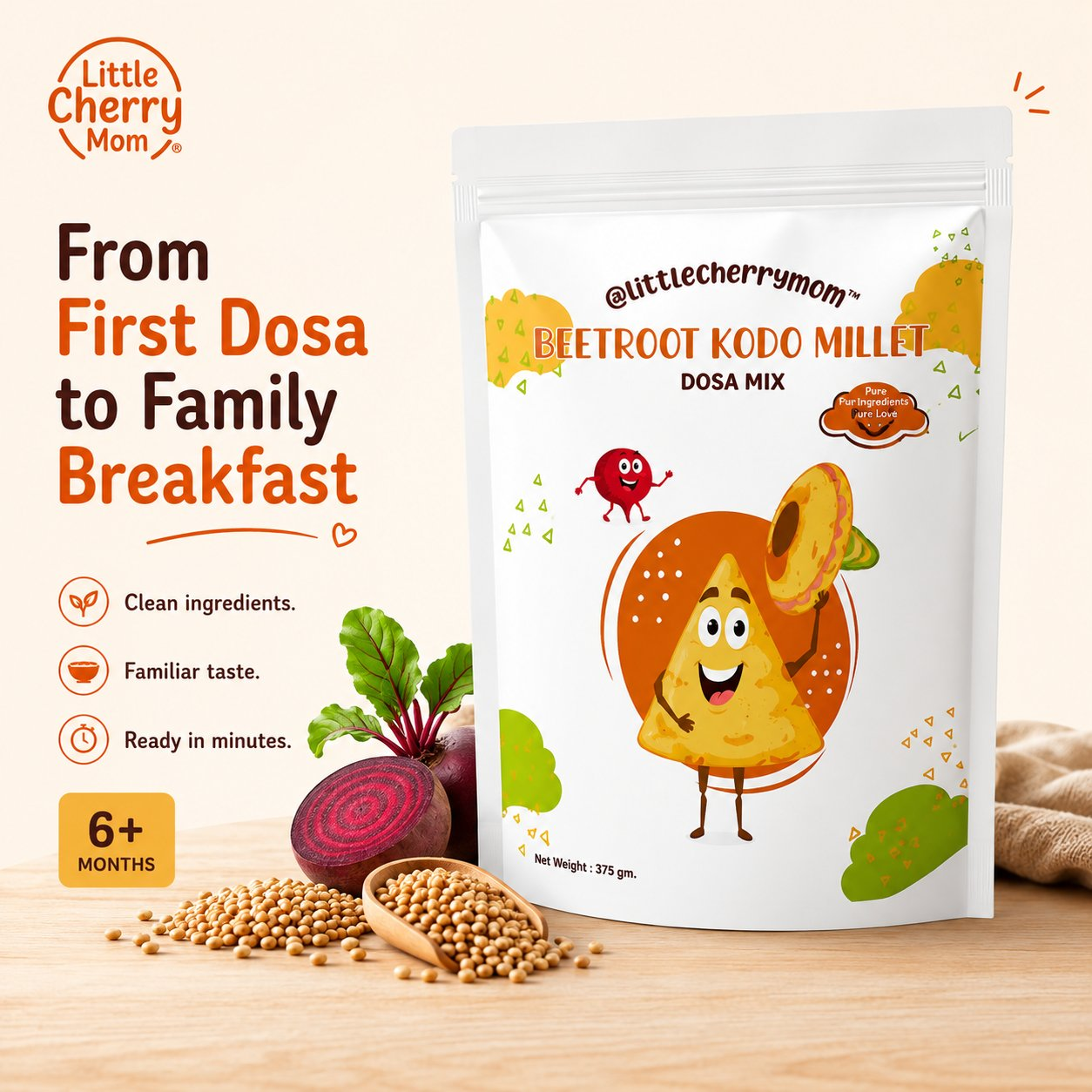 Littlecherrymom Beetroot Kodo Millet Instant Dosa
