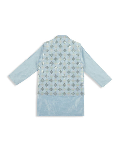 Joban Fashion Kids Island stylish Tikli work Nehru Jacket Full Sleeves Kurta, Pyjama Set - Sky Blue