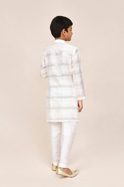 Joban Fashion Jacquard Silk Off White Kurta With Straight Fit Pant