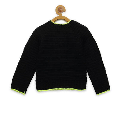Chutput Kids Black Coloured Solid Pullover with Caterpiller Applique Detail